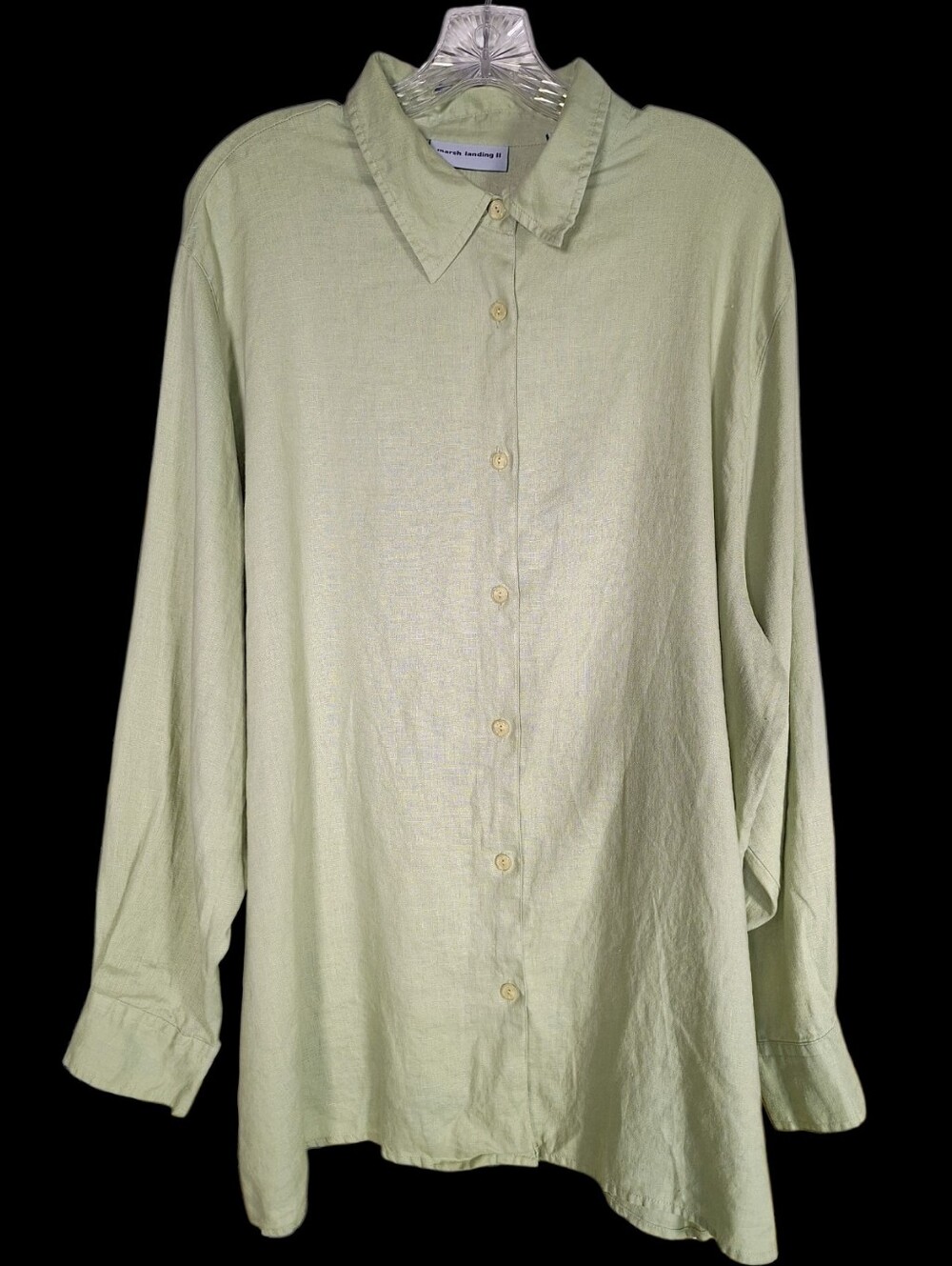 Vintage 80s 90s Womens Plus Size 3x 100% Linen Button Up Long Sleeve Shirt Sage